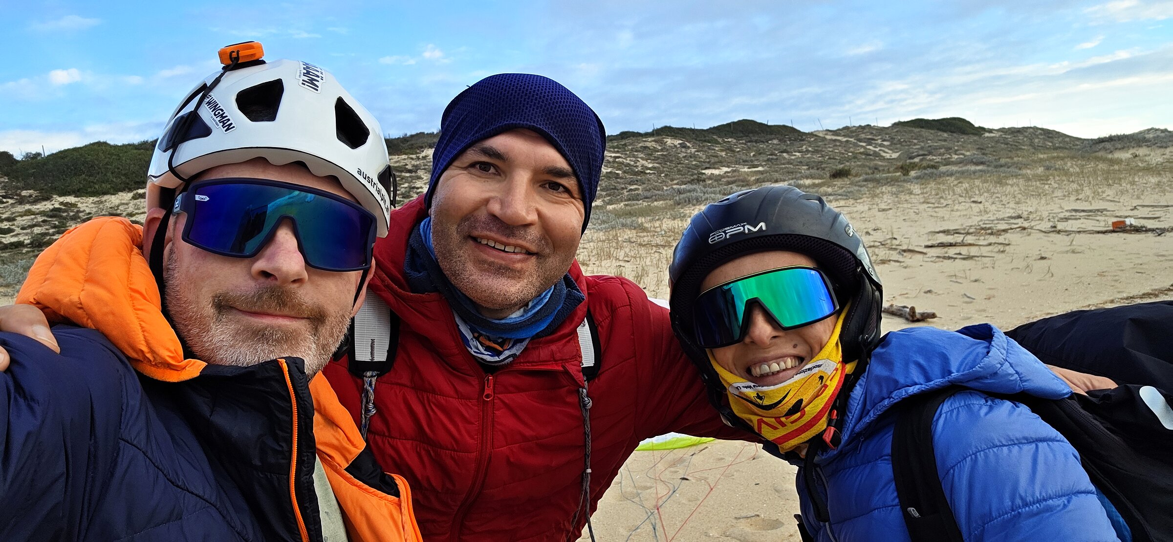 Behrooz with two pilots on a flying day at the dunes