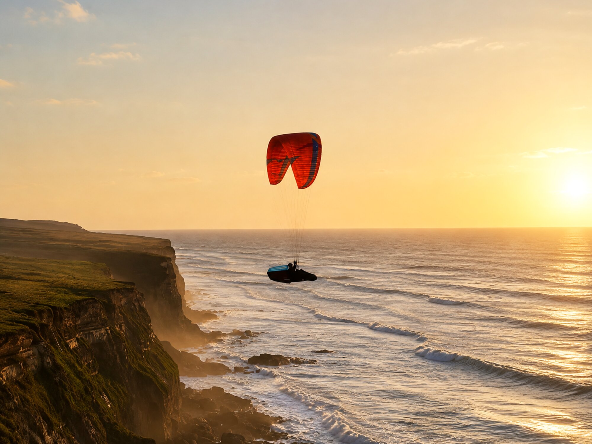 Pilot soaring along the Atlantic coast at Sesimbra